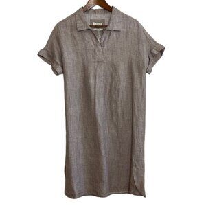 Vicci Germany Linen Dress Womens Small Taupe Short Sleeve Shirtdress Above Knee